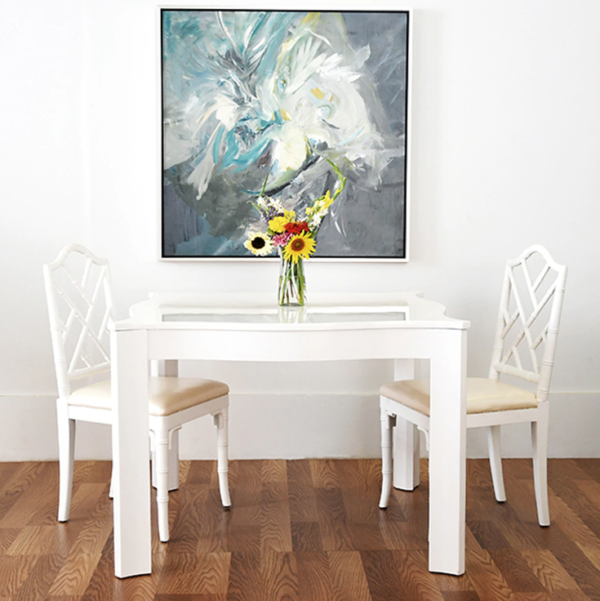White lacquer square table lifestyle