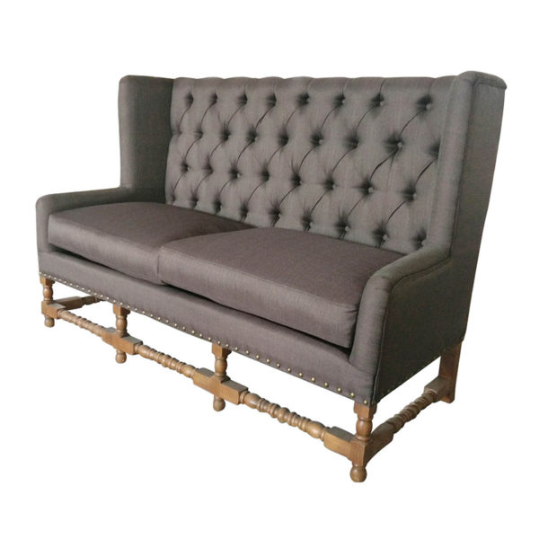 Grey Tufted Settee side view