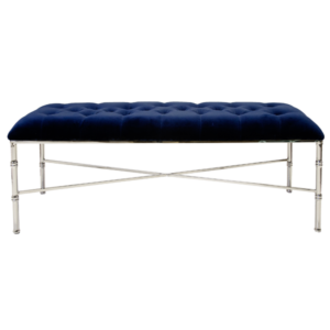 Stella bench in Navy upholstery and polished nickel base.