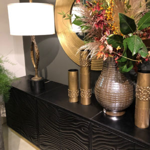 Quilted black leather long cabinet