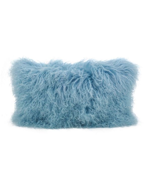 Mongolian lamb fur pillow in Mint blue oblong size.