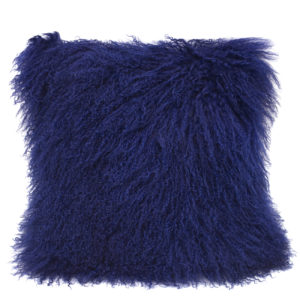 Mongolian lamb fur pillow in Cobalt Blue square size