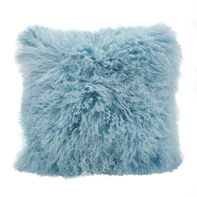 Mongolian lamb fur pillow in Ice Blue square size