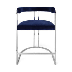 Navy and nickel base counter chair, front view