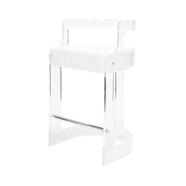 Malone stool with white faux leather seat side view.