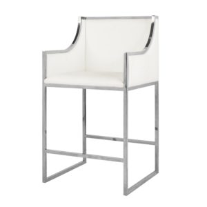 Nickel & White Leather Counter Stool