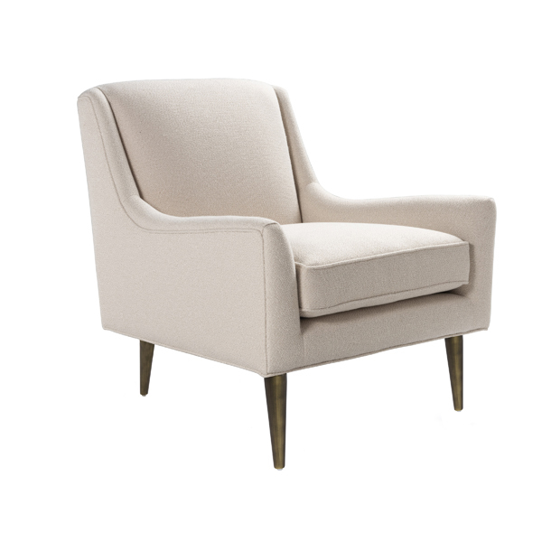 Wrenn Ivory lounge chair with bronze legs angled view.