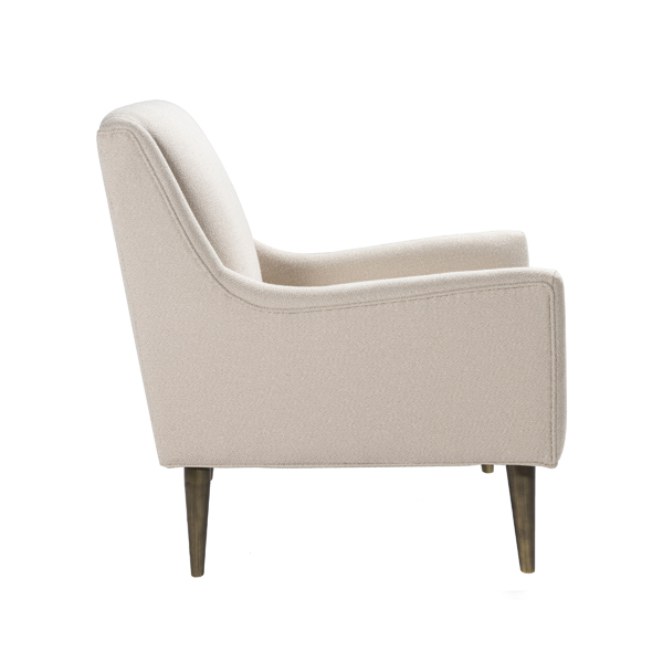 Wrenn Ivory lounge chair with bronze legs side view.
