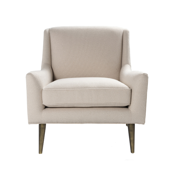 Wrenn Ivory lounge chair with bronze legs front view.