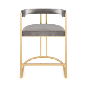 Cromwell counter stool in Grey upholstery and gold leaf frame.